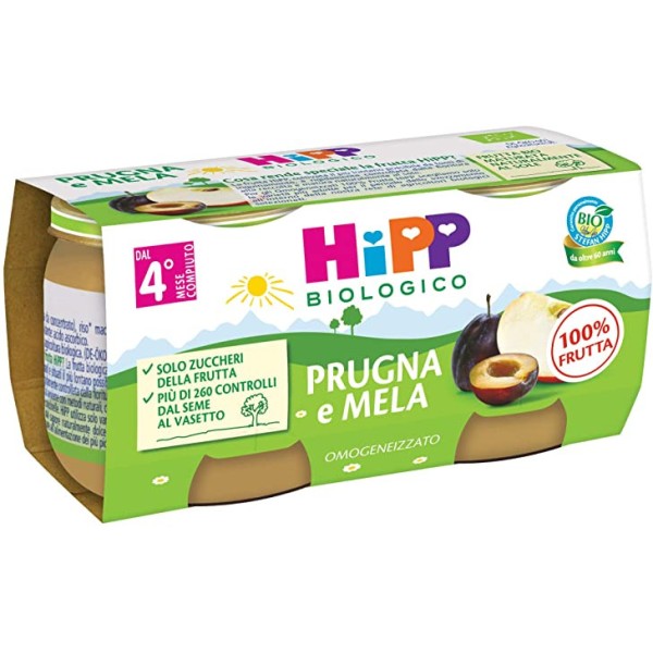 HIPP BIO OMOGENEIZZATO PRUGNA E MELA 2 X 80 GR