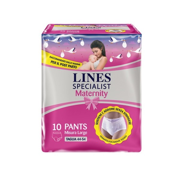 LINES SPECIALIST MATERNITY MUTANDINA ASSORBENTE PER PERDITE POST PARTO MISURA L 10 PEZZI