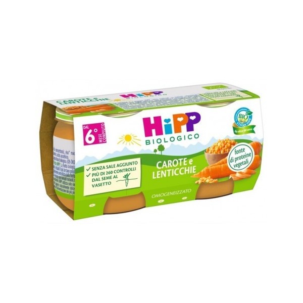 HIPP BIO OMOGENEIZZATO CAROTE E LENTICCHIE 2 X 80 GR